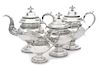* An American Silver Four-Piece Tea Service, New York, Circa 1840, comprising two teapots, a covered sugar and a creamer.
