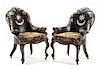 A Pair of Victorian Mother-of-Pearl Inlaid Slipper Chairs Height 33 1/2 inches.