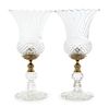 A Pair of Cut Glass Hurricane Candlesticks Height 16 3/4 inches.