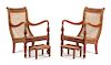 A Pair of Anglo-Colonial Caned Armchairs Height of armchair 39 x width 26 x depth 34 inches.