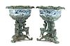 A Pair of Cast Metal Mounted Chinese Porcelain Jardinieres Height 32 1/2 inches.