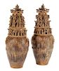 A Pair of Chinese Terra Cotta Covered Urns Height 44 x width 17 inches.