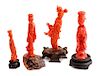 Four Chinese Carved Coral Figures Height of tallest 4 1/2 inches.