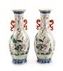 A Pair of Chinese Export Style Porcelain Vases Height 14 inches.