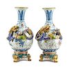 A Pair of Chinese Cloisonne Mounted Porcelain Vases Height 22 1/2 inches.