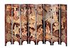 A Chinese Coromandel Eight-Panel Floor Screen Height 43 1/2 x width of each panel 10 inches.