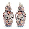 A Pair of Japanese Imari Porcelain Covered Vases Height 28 inches.