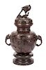 A Japanese Bronze Covered Censer Height 39 x width 25 inches.