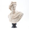 Busto de Apolo. Siglo XX. Elaborado en pasta y resina. Firmado. A. Giovalli ? Con base circular.