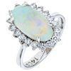 An opal and diamond 14K white gold ring.