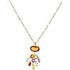 A 14K yellow gold necklace, and citrine, amethyst, topaz, garnet and peridot pendant.