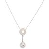 An 18K white gold choker, and cultured pearl, diamond and resin pendant.