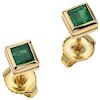An emerald 18K yellow gold pair of stud earrings.