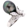 A Tahitian pearl and diamond platinum and 14K white gold ring.