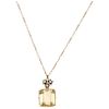 A 14K yellow gold necklace, and quartz, emerald, sapphire, ruby and diamond 14K yellow gold pendant.