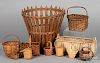 Collection of small woven baskets, etc.