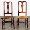 Two New England Queen Anne rush seat chairs