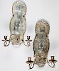 Pair brass and etched glass sconce