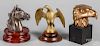 Two brass eagle finials, etc.