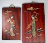 (2) Chinese Hardstone/Wood Figural Plaques