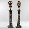 Pair of Louis XVI-style Variegated Marble Cassolettes with Faux Marble Stands