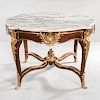 Louis XV-style Ormolu-mounted and Kingwood-veneered Marble-top Center Table