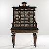 Flemish-style Ebony Silvered Metal and Marble Inlaid Collector's Cabinet on Stand
