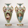 Pair of Ceramic Art Co. Belleek Porcelain Portrait Vases
