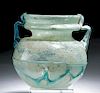 Beautiful Roman Glass Jar w/ Blue Trailing