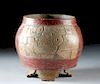 Rare Teotihuacan Pottery Tripod Vessel - Incised Figure