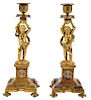 Pair of French Bronze & Champleve Candlesticks
