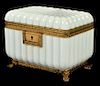 French 19th C. White Opaline Glass and Bronze Box