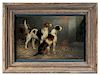 19th C English Painting of Two Dogs in Barn