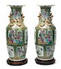 Pair of Chinese Rose Medallion Vases on Stands