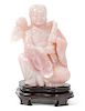 Chinese Carved Rose Quartz Figure on Stand