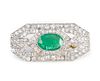 Art Deco Platinum, 3ct Emerald & Diamond Bar Pin