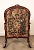 19th C. French Firescreen, Floral Tapestry Inset