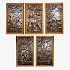 Five Mucha Monumental Framed Copper Figural Panels
