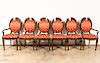 Set of Six Oval Back & Burled Wood Dining Chairs