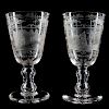 Pair, English Etched Glass Gretna Green Goblets