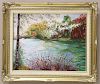 P. Spencer Oil On Canvas Floral Landscape with Water Painting