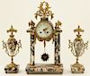 FRENCH BRONZE AND MARBLE CLOCK GARNITURE
