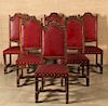 SET OF 6 LOUIS XIV STYLE OAK UPHOLSTERED CHAIRS