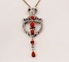 18K DIAMOND AND CORAL PENDANT NECKLACE