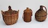 3 GLASS WINE VESSELS WITH WOVEN CARRYING NEST