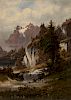 Continental School, 19th Century  Alpine Landscape with Deer by a River