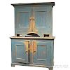 Blue-painted Two-piece Step-back Cupboard