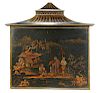 English Chinoiserie Pagoda Form Lacquer Panel