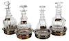 Four Decanters with Silver Tags and Coasters
