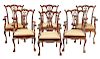 Set Six Chippendale Style Arm Chairs